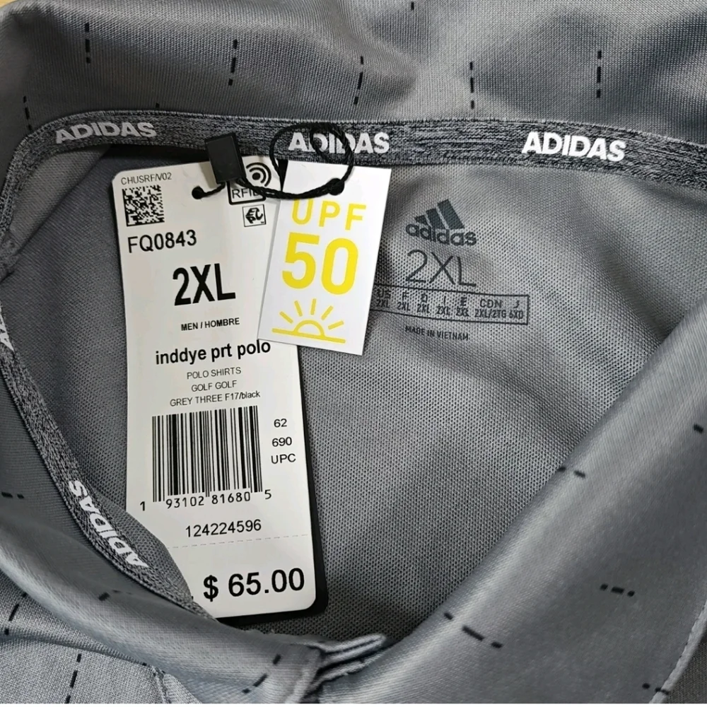 Adidas Polo Shirt Men 2X Gray Indigo Hash Print Performance Golf Pickleball Nwt